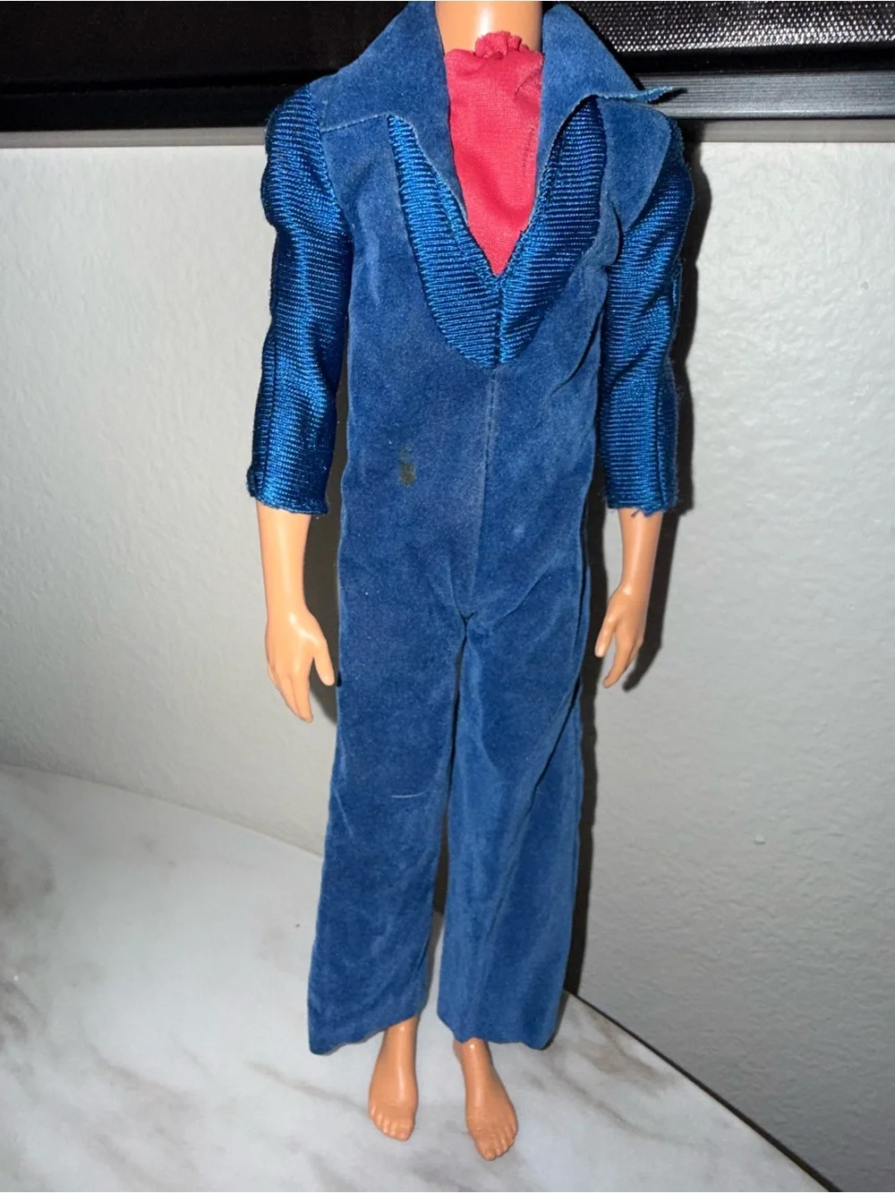 Barbies Ken navy blue 1977 jumpsuit red under shirt